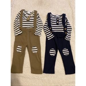 Baby Boys Striped Body Suit & Suspenders - 2 Sets